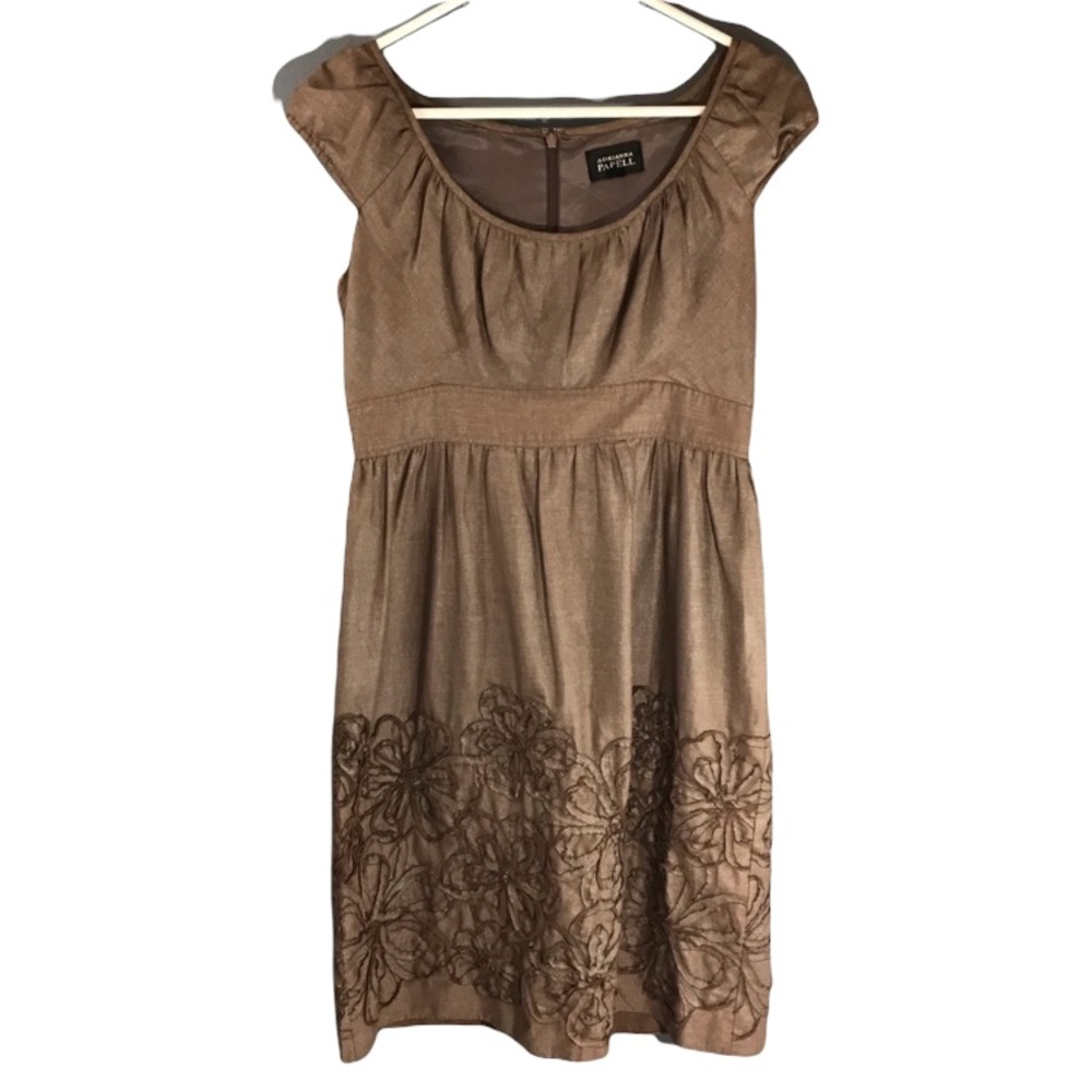 Silk Adrianna Papell Embroidered Mocha Dress 10
